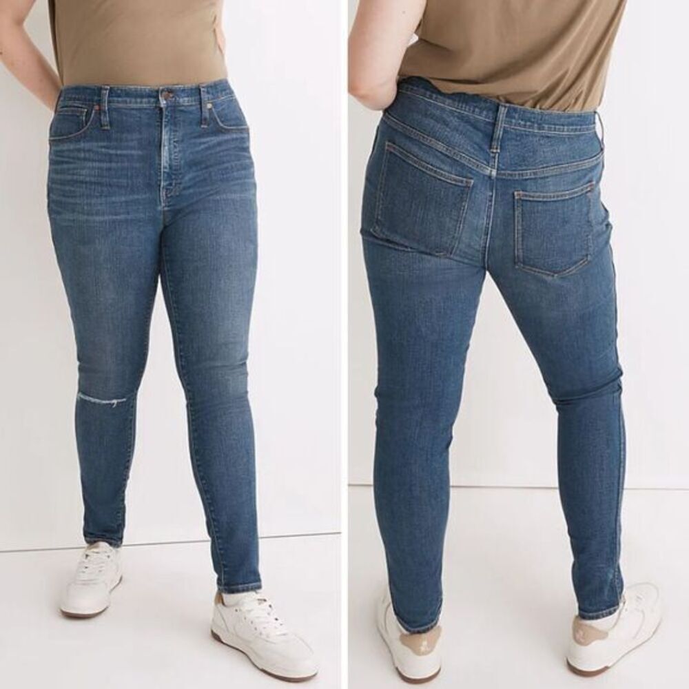 NEW Madewell 10" High-Rise Skinny Jeans in Foregate Wash: Knee-Rip Edition, 28